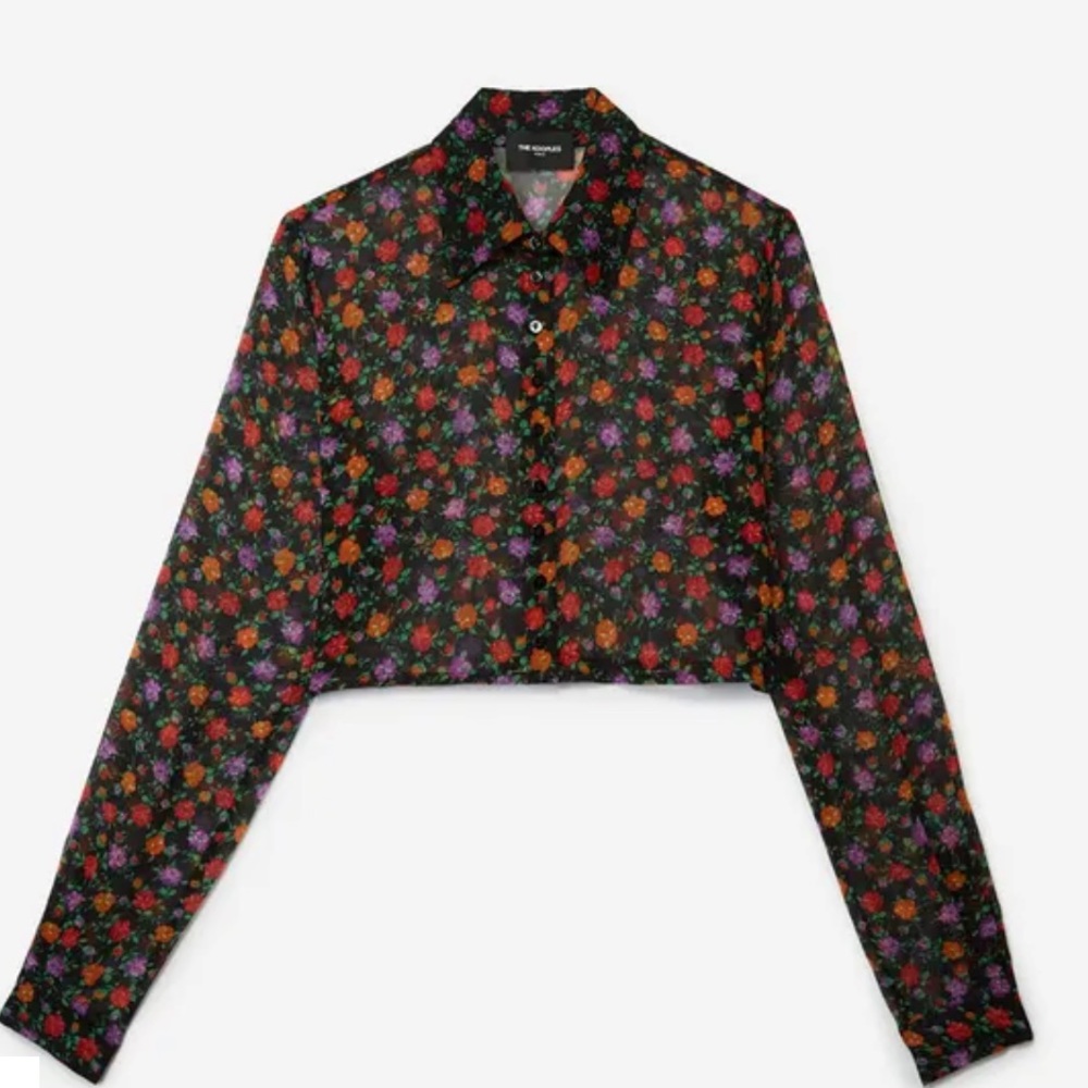 The Kooples BLACK SILK SHIRT WITH FLORAL PRINT